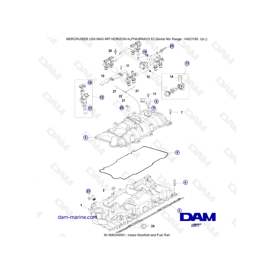 MERCRUISER 350 MAG MPI HORIZON - Intake manifold & fuel rail