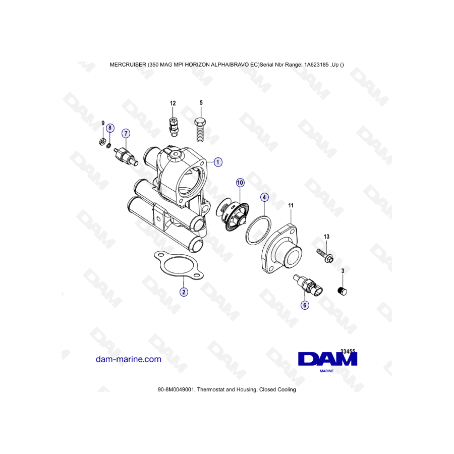 MERCRUISER 350 MAG MPI HORIZON - Thermostat & housing 