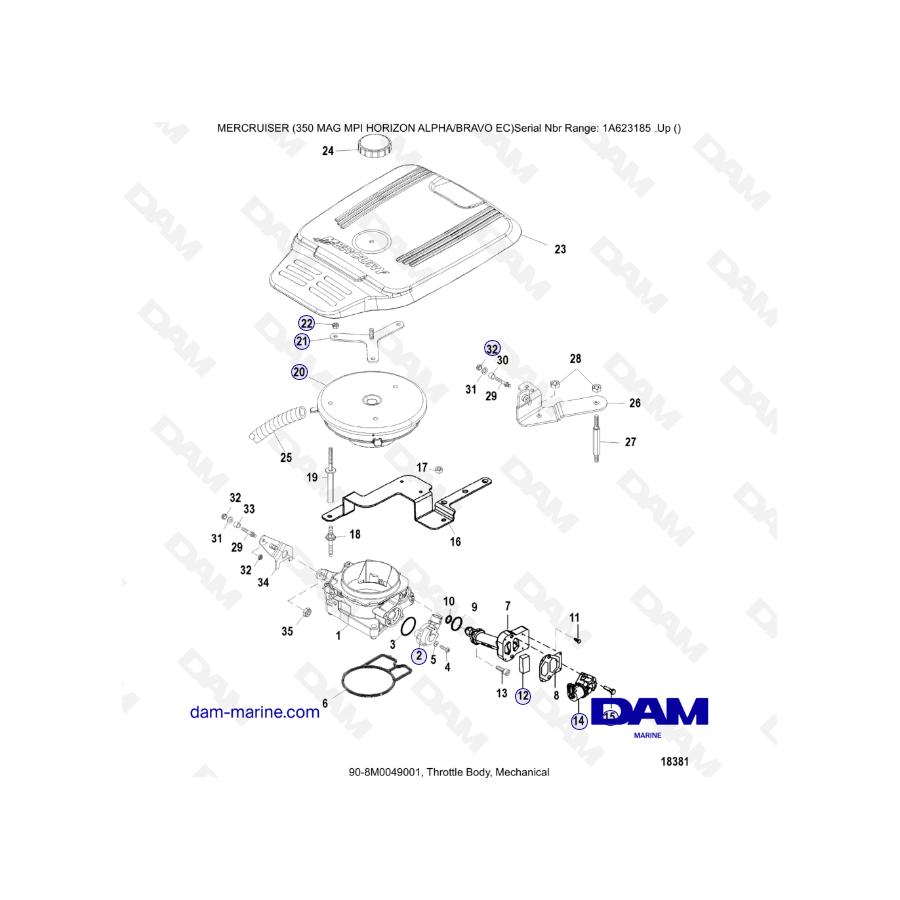 MERCRUISER 350 MAG MPI HORIZON - Cuerpo del acelerador, Mecánico 