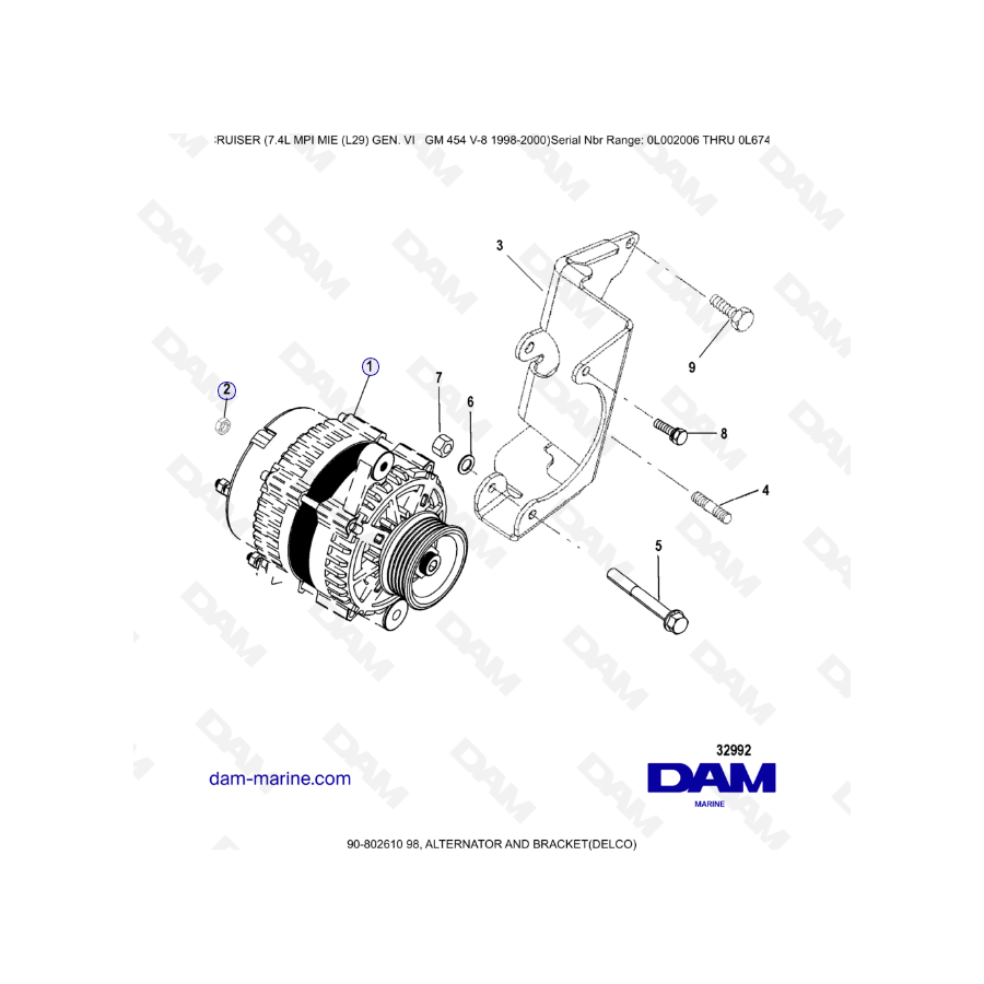 MERCRUISER 7.4L MIE MPI - Alternator & bracket
