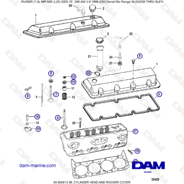 MERCRUISER 7.4L MPI MIE - Cylinder head & rocker cover