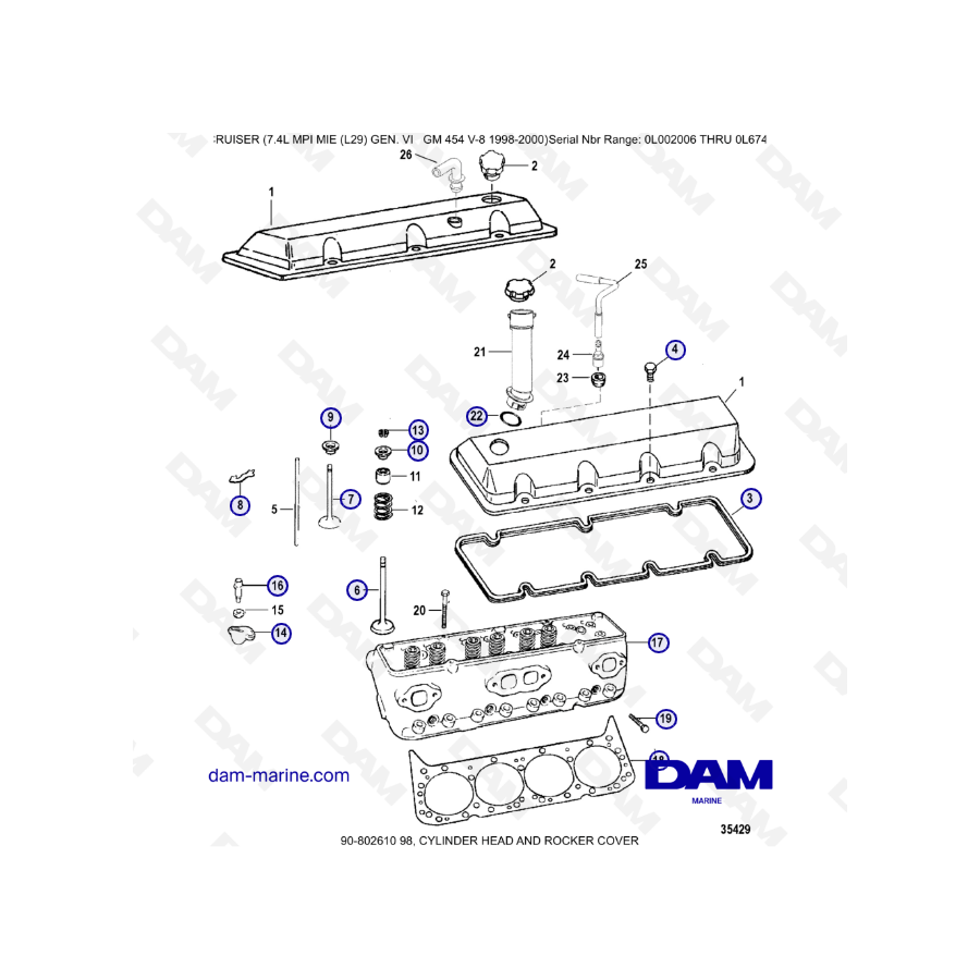MERCRUISER 7.4L MPI MIE - Cylinder head & rocker cover