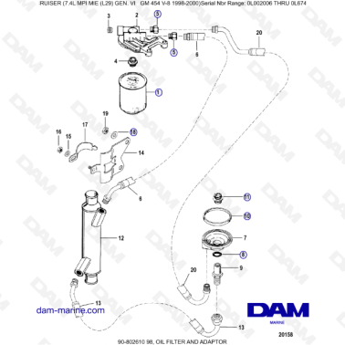 MERCRUISER 7.4L MIE MPI - Oil filter and adaptor