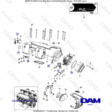 MERCRUISER 8.1L 496 MAG - Throttle body, mechanical throttle shift