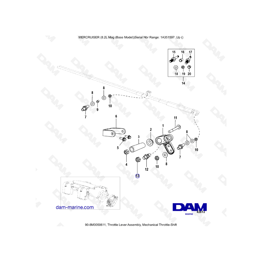 MERCRUISER 8.1L 496 MAG - Conjunto de palanca del acelerador, cambio mecánico del acelerador