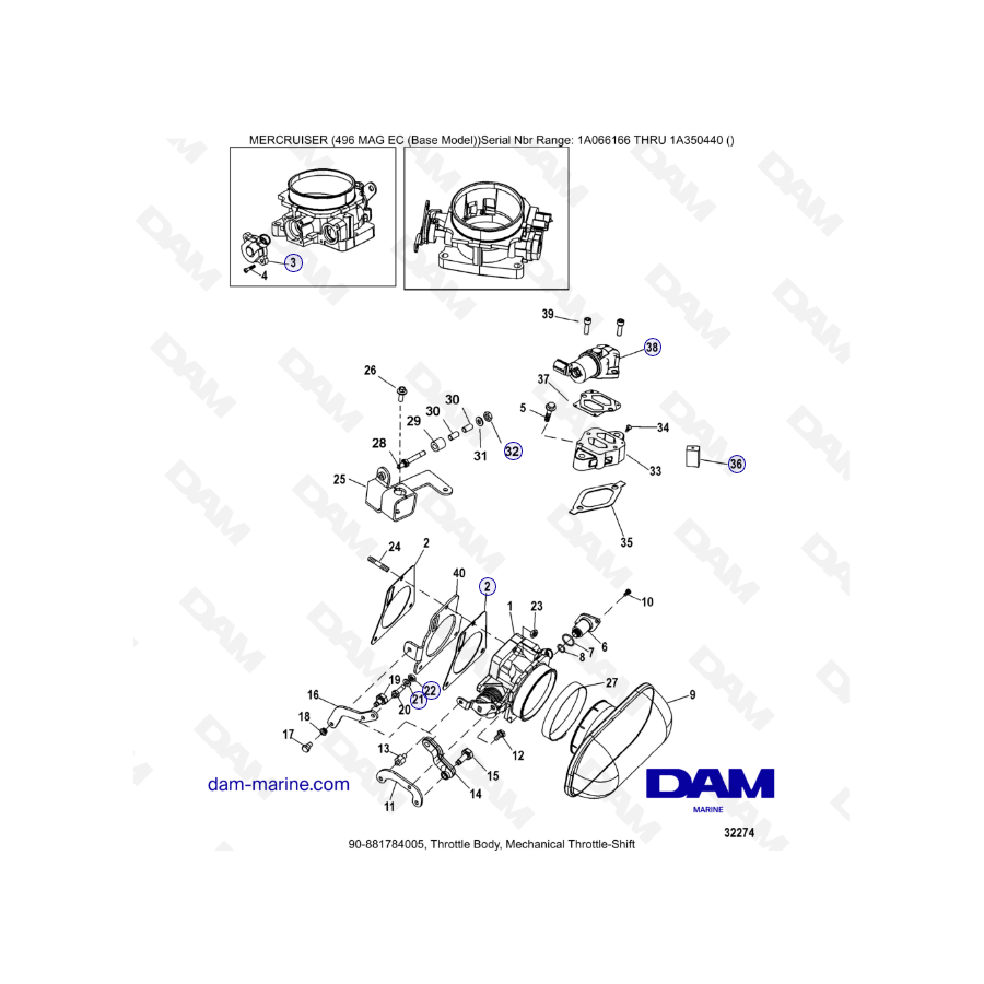 MERCRUISER 8.1L 496 MAG EC - Throttle body, mechanical throttle shift