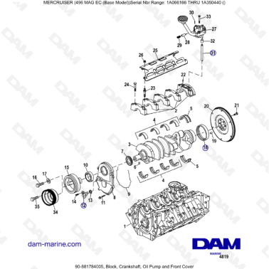 MERCRUISER 8.1L 496 MAG EC HO - Block, crankshaft, oil pump & front cover
