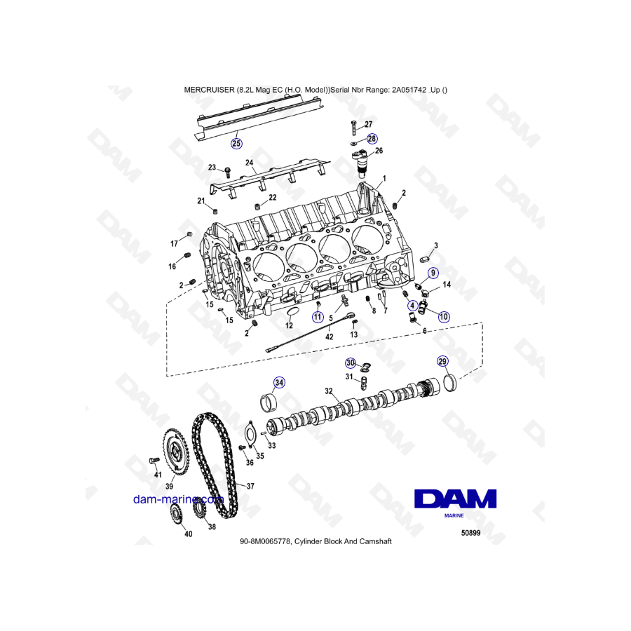 MERCRUISER 8.2L MAG HO EC - Bloque de cilindros y árbol de levas