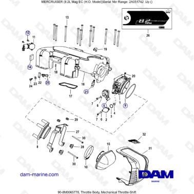 MERCRUISER 8.2L MAG HO EC - Throttle body, mechanical throttle shift