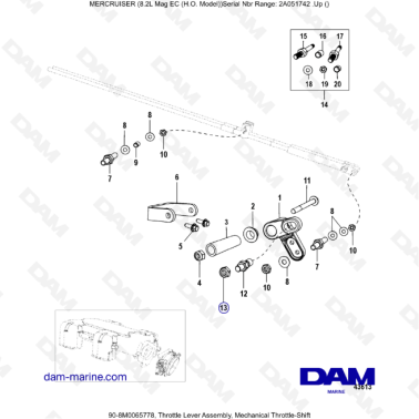 MERCRUISER 8.2L MAG HO EC - Throttle Lever Assembly, Mechanical throttle shift