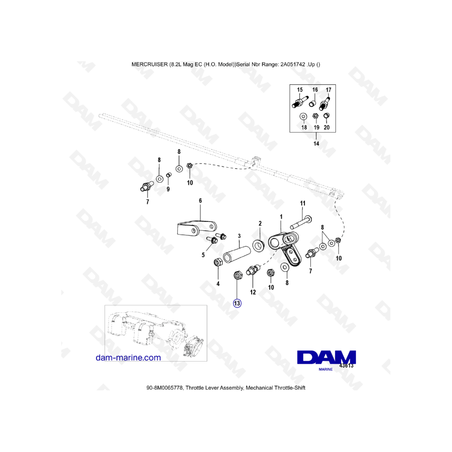 MERCRUISER 8.2L MAG HO EC - Conjunto de palanca del acelerador, cambio mecánico del acelerador