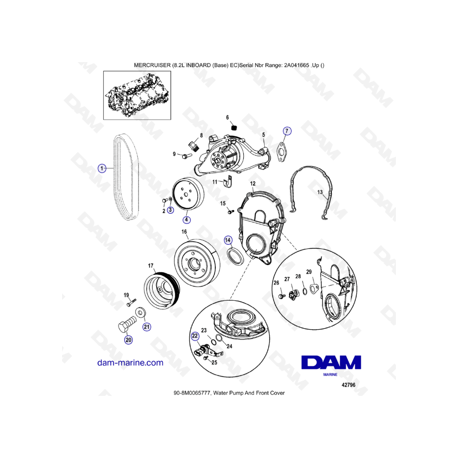 MERCRUISER 8.2L INBOARD EC - Water pump & Front cover