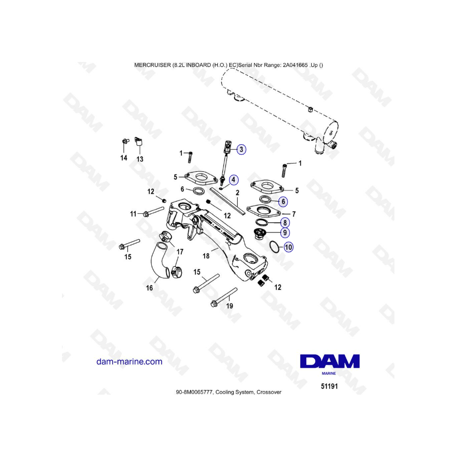 MERCURISER 8.2L INBOARD EC HO - Cooling system, crossover