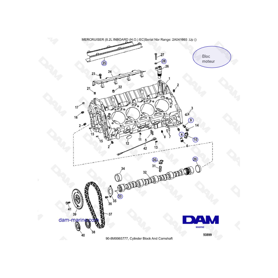MERCURISER 8.2L INBOARD EC HO - Cylinder block & camshaft