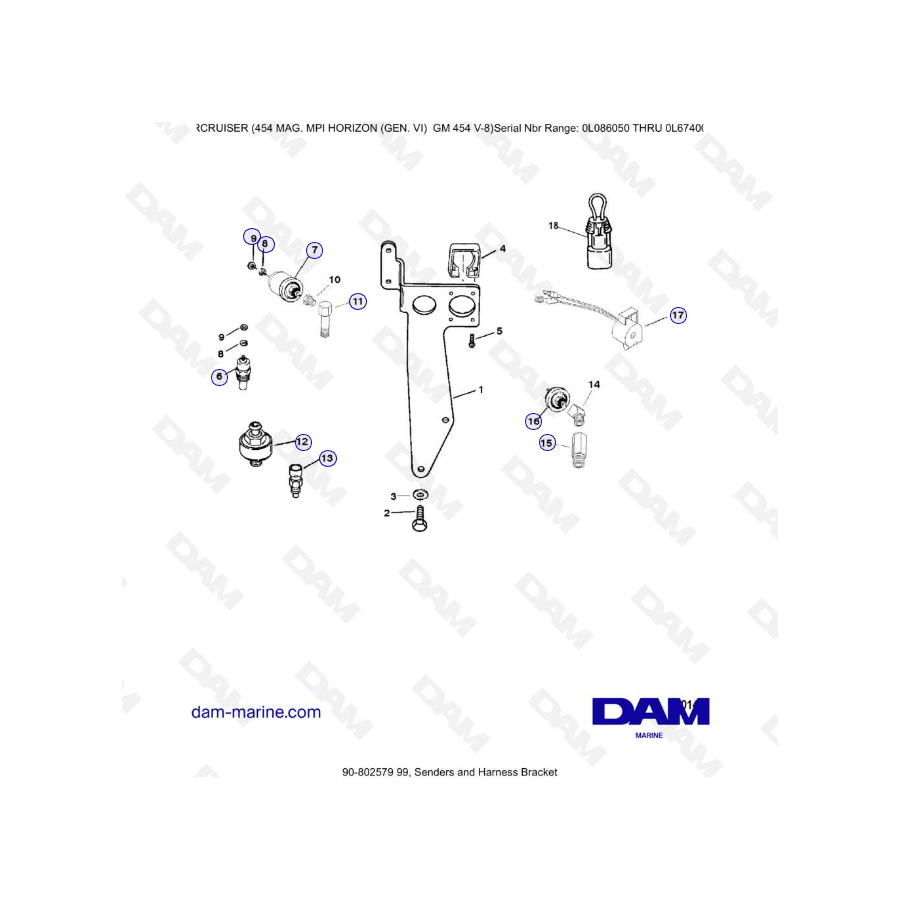 MERCRUISER 454 MAG MPI HORIZON - Senders & Harness bracket