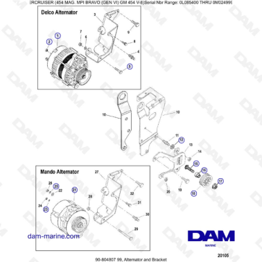 MERCRUISER 454 MAG MPI - Alternator & Bracket