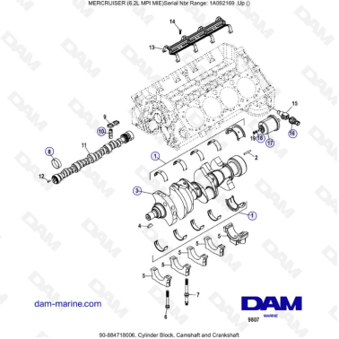 MERCRUISER 6.2L MPI MIE - Cylinder block, camshaft & crankshaft