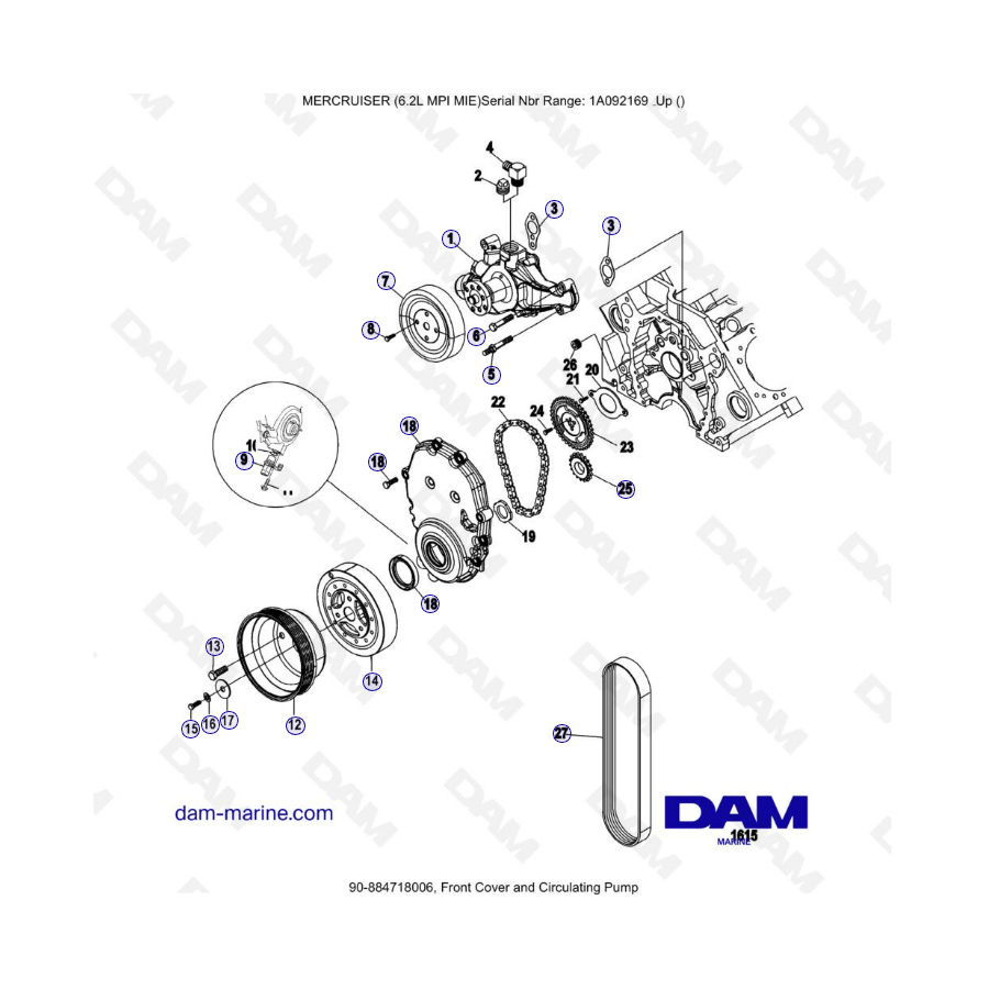 MERCRUISER 6.2L MPI MIE - Tapa frontal y bomba de circulación