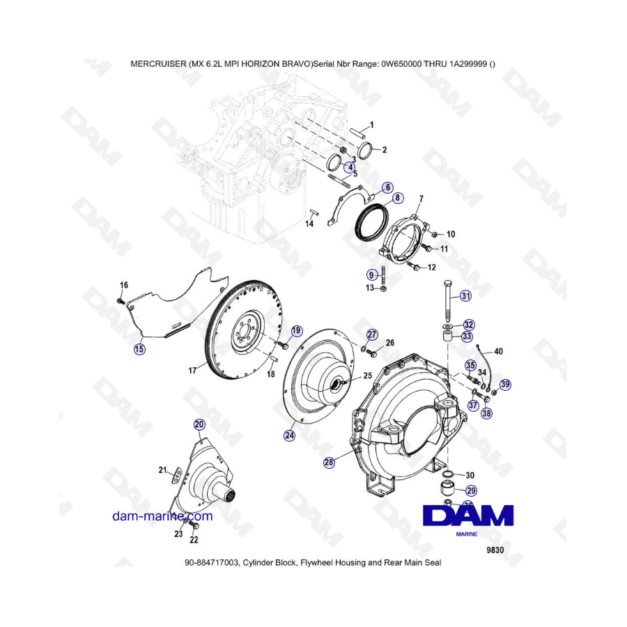 MERCRUISER 6.2L MPI - Cylinder block, flywheel housing ' rear main seal