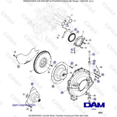 MERCRUISER 350 MAG MPI - Cylinder block, flywheel housing & rear main seal