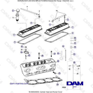 MERCRUISER 350 MAG MPI - Cylinder head & Rocker cover