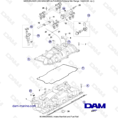 MERCRUISER 350 MAG MPI - Intake manifold & fuel rail