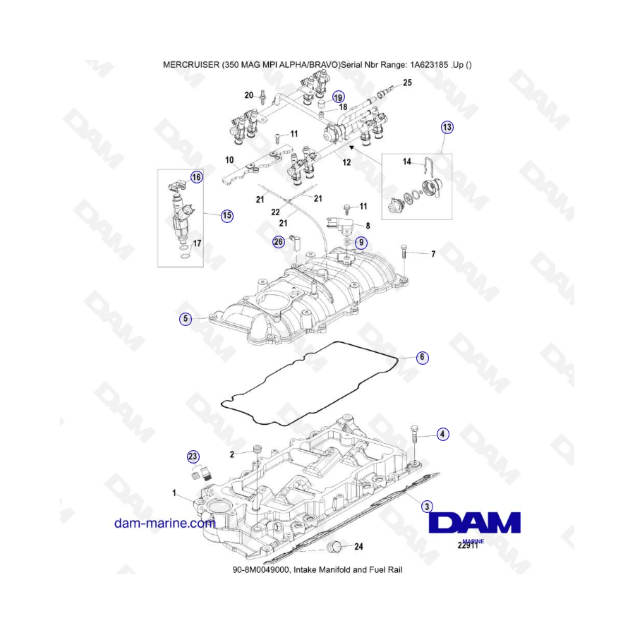 MERCRUISER 350 MAG MPI - Intake manifold & fuel rail 