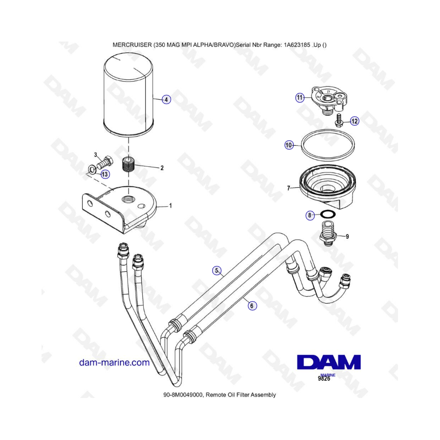 MERCRUISER 350 MAG MPI - Remote oil filter assembly - DAM Marine