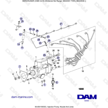 MERCRUISER CMD 4.2 EI 250 - Injection pump, nozzle & lines