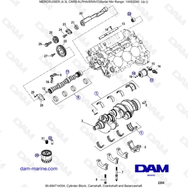 MERCRUISER 4.3L CARB (ALPHA BRAVO) - Cylidner block, camshaft & crankshaft & balanceshaft