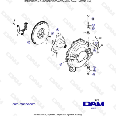 MERCRUISER 4.3L CARB (ALPHA BRAVO) - Flywheel, coupler & flywheel housing