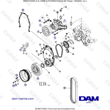MERCRUISER 4.3L CARB (ALPHA BRAVO) - Front cover & circulating pump