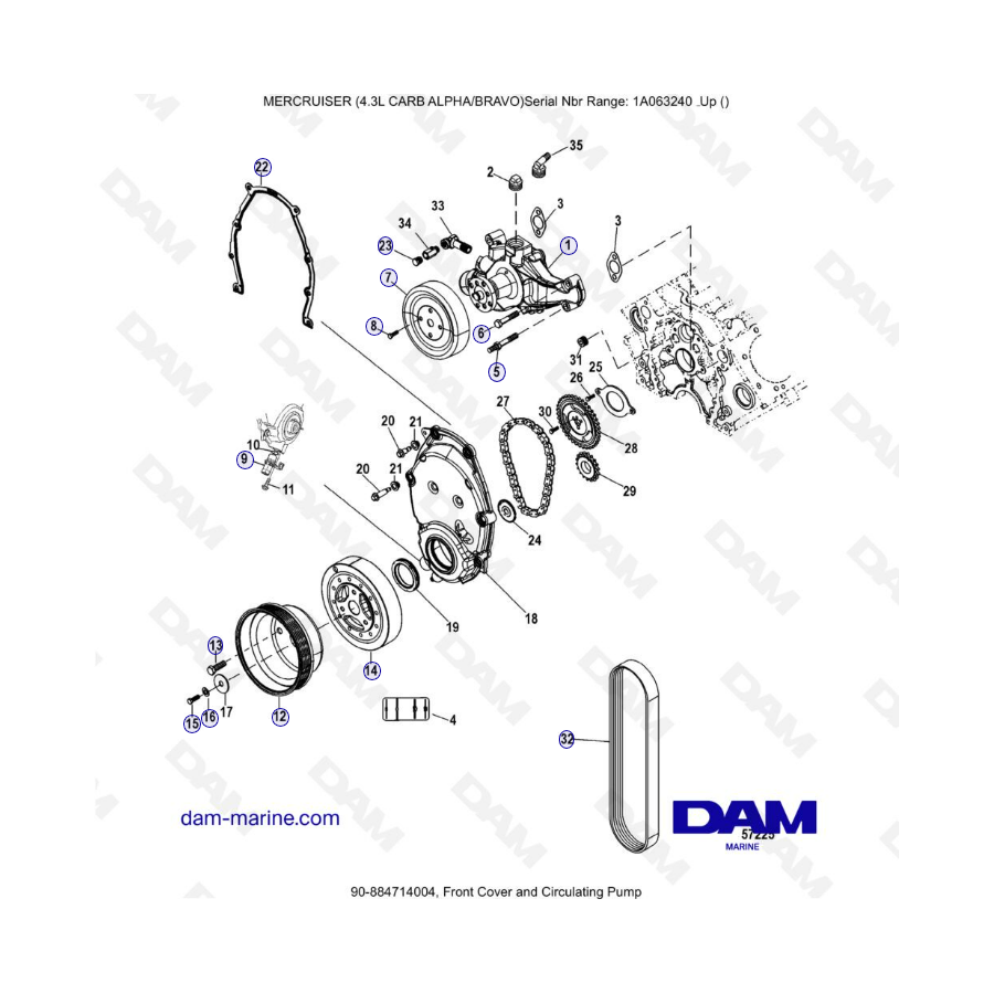 CARBURADOR MERCRUISER 4.3L (ALPHA BRAVO) - Tapa frontal y bomba de circulación