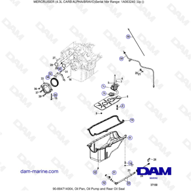 MERCRUISER 4.3L CARB (ALPHA BRAVO) - Oil pan, oil pump & rear oil seal
