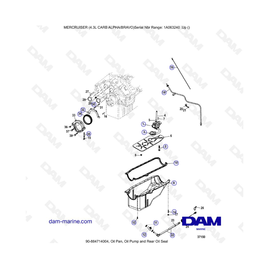 CARBURADOR MERCRUISER 4.3L (ALPHA BRAVO) - Cárter de aceite, bomba de aceite y sello de aceite trasero 