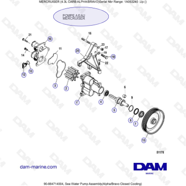 MERCRUISER 4.3L CARB (ALPHA BRAVO) - Sea water pump assembly
