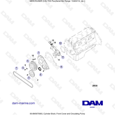 MERCRUISER 3.0L TKS - Cylinder block, front cover & circulating pump