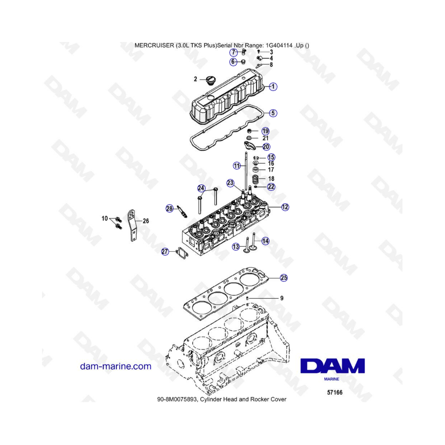 MERCRUISER 3.0L TKS - Cylinder head & rocker cover