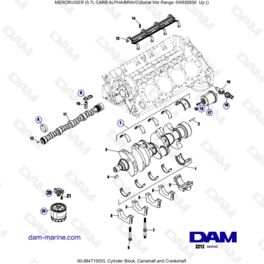 MERCRUISER 5.7L CARB - Cylinder block, camshaft & crankshaft