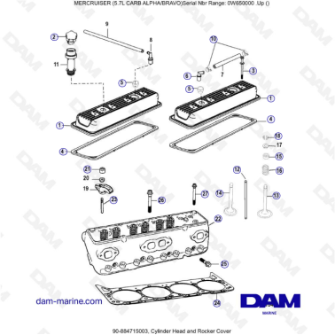 MERCRUISER 5.7L CARB - Cylinder head & rocker cover