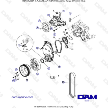 MERCRUISER 5.7L CARB - Front cover & circulating pump