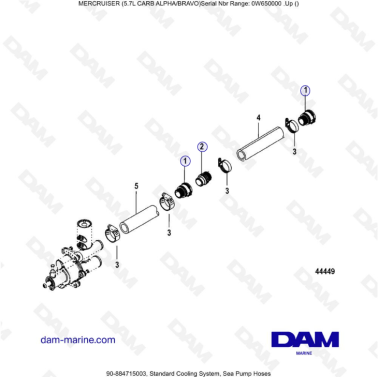 MERCRUISER 5.7L CARB - Standard cooling system, sea pump hoses