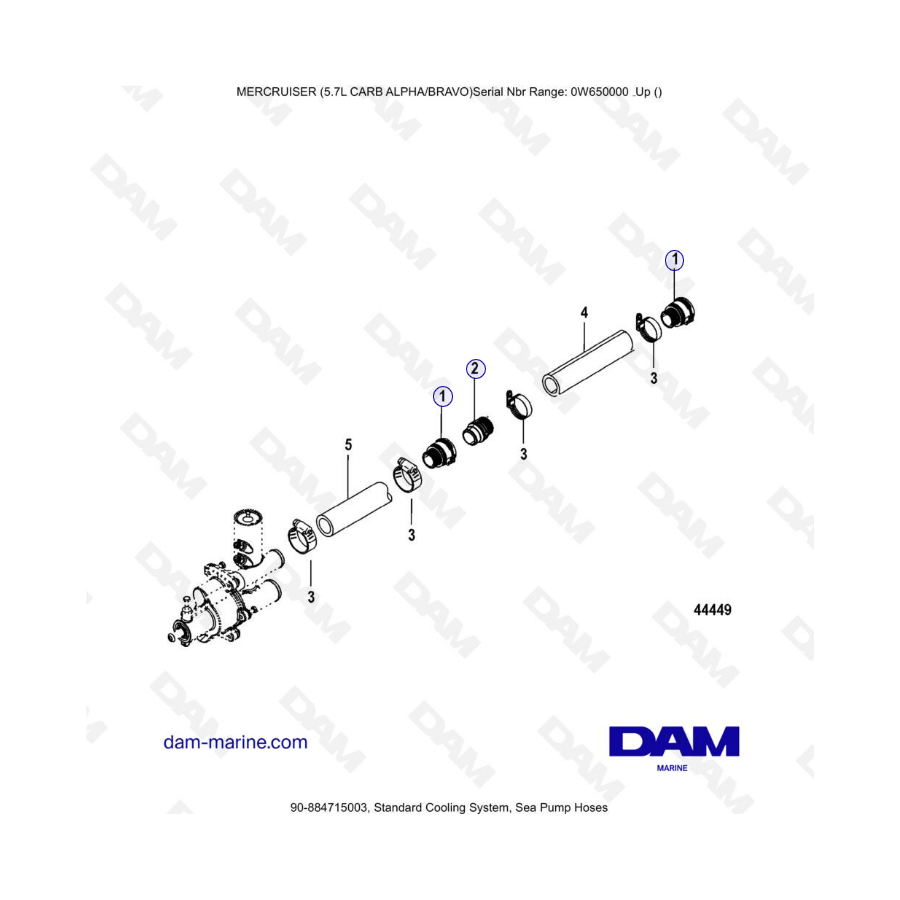 MERCRUISER 5.7L CARB - Standard cooling system, sea pump hoses