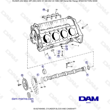 MERCRUISER 454 MAG - Cylinder block & camshaft