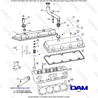 MERCRUISER 454 MAG - Cylinder head & rocker cover