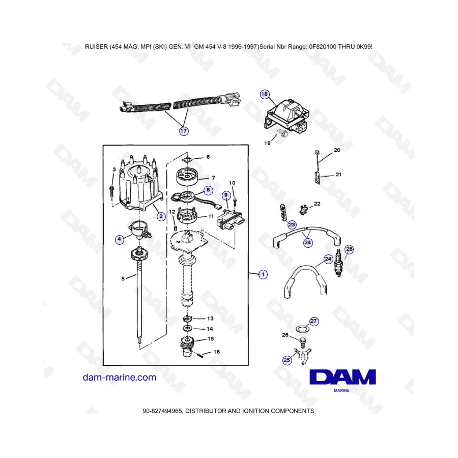 MERCRUISER 454 MAG - Componentes de distribuidor y encendido