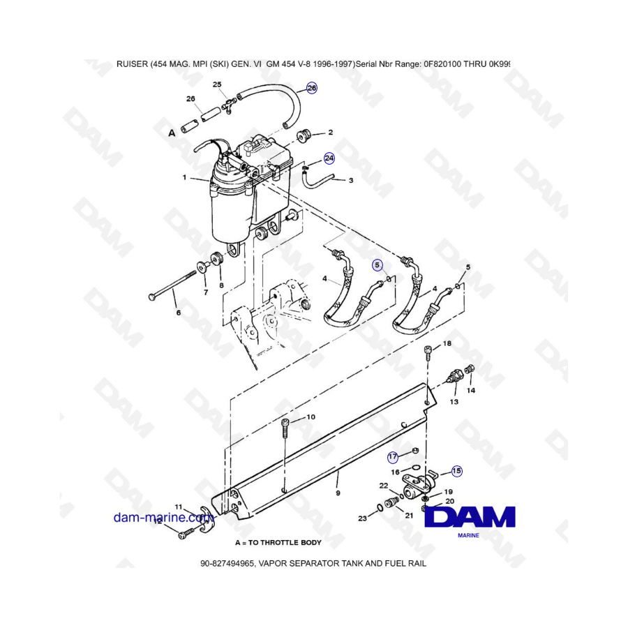 MERCRUISER 454 MAG - TANQUE SEPARADOR DE VAPOR Y RIEL DE COMBUSTIBLE 