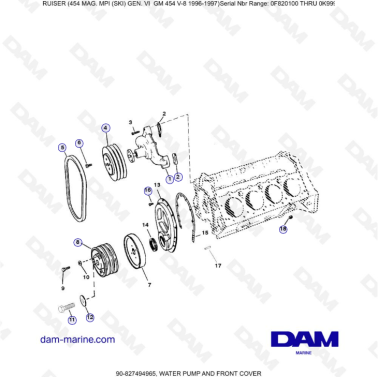 MERCRUISER 454 MAG - Water pump & front cover