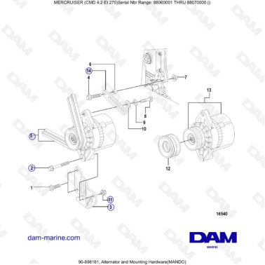MERCRUISER CMD 4.2 EI 270 - Alternator & mounting hardware