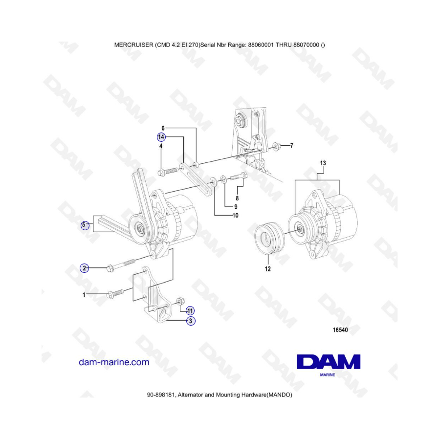 MERCRUISER CMD 4.2 EI 270 - Alternator & mounting hardware